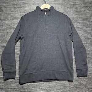 Lands' End Sweater Men's M Gray 1/4 Zip Pullover Bedford Rib Casual 447688